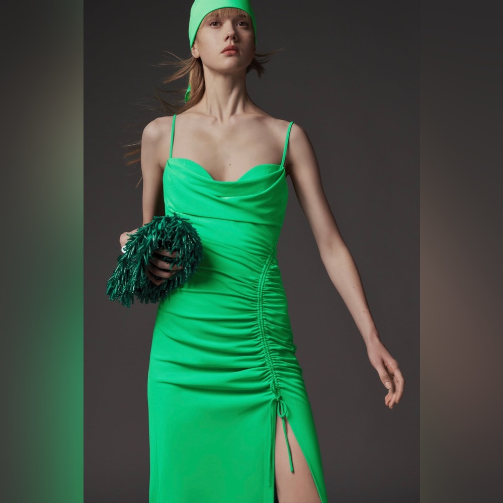 Zara women Draped MIDI Dress Apple Green Small